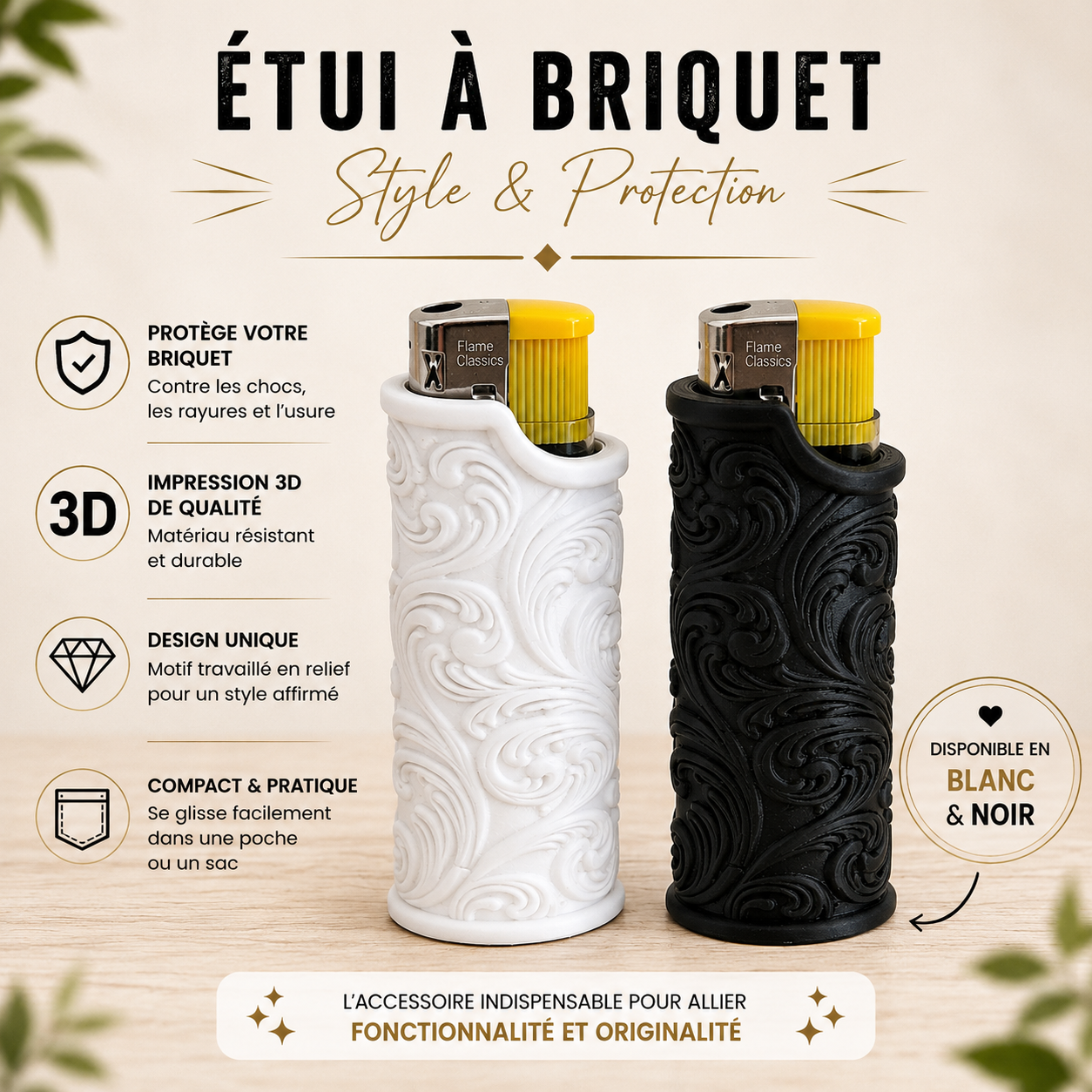 Étui de Briquet Original avec briquet – Impression 3D Motifs décoratifs