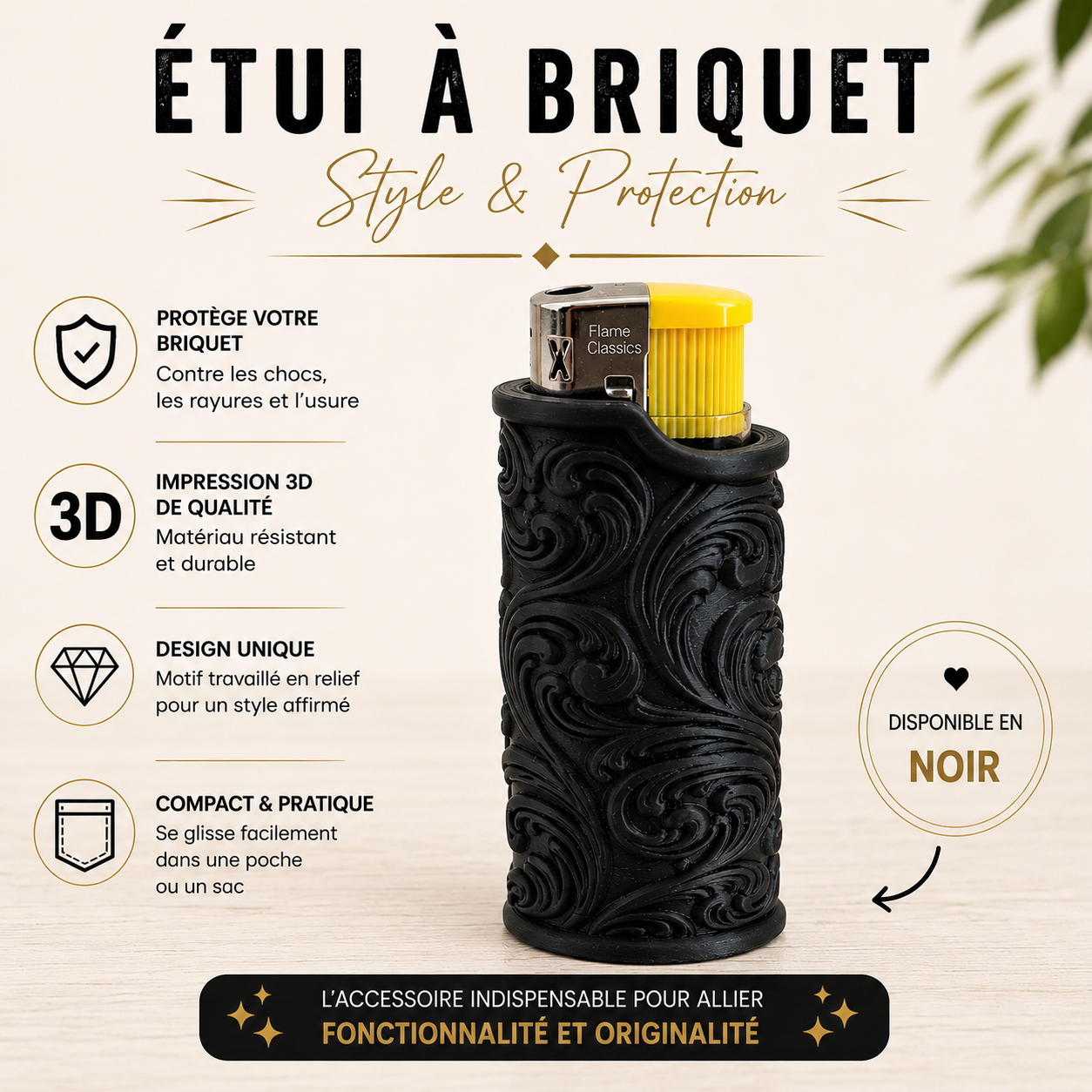 Étui de Briquet Original avec briquet – Impression 3D Motifs décoratifs