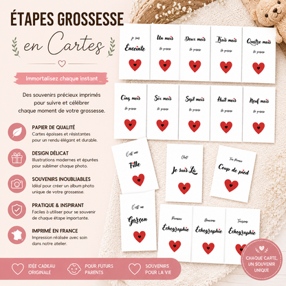 Cartes étapes grossesse -thème cœur