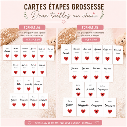 Cartes étapes grossesse -thème cœur