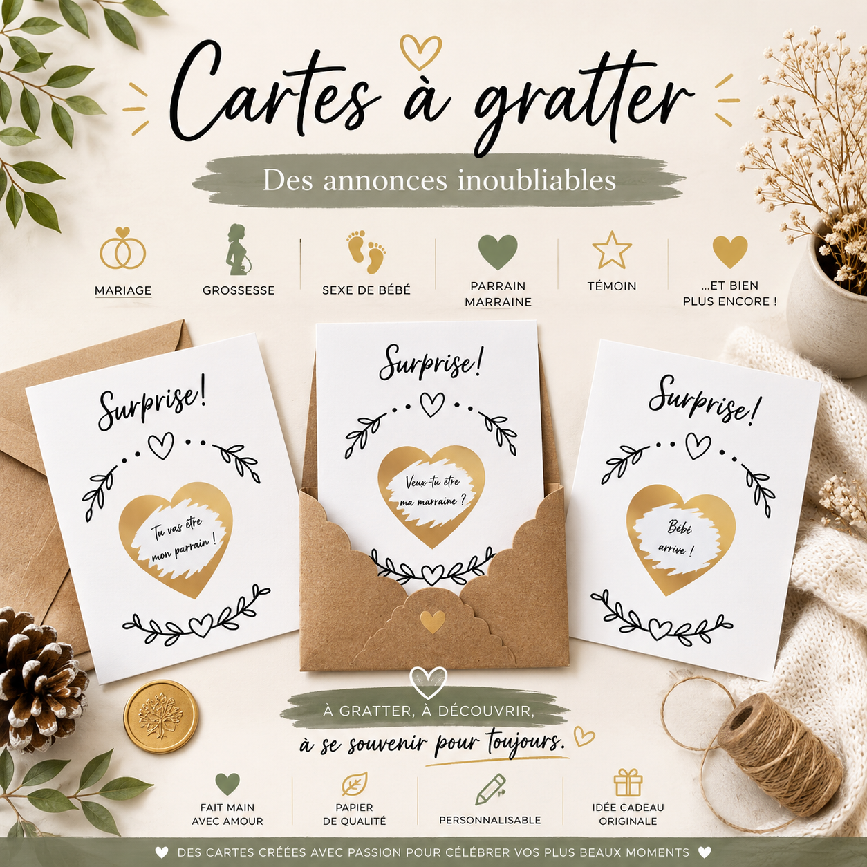 Scratch cards - personalized surprise announcement - black heart