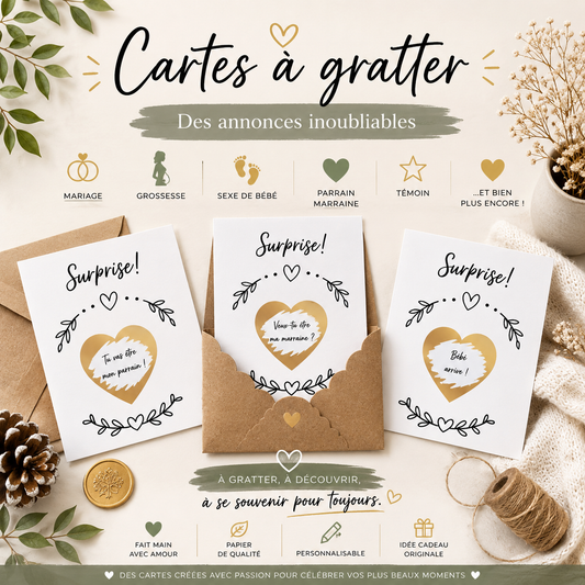 Scratch cards - personalized surprise announcement - black heart