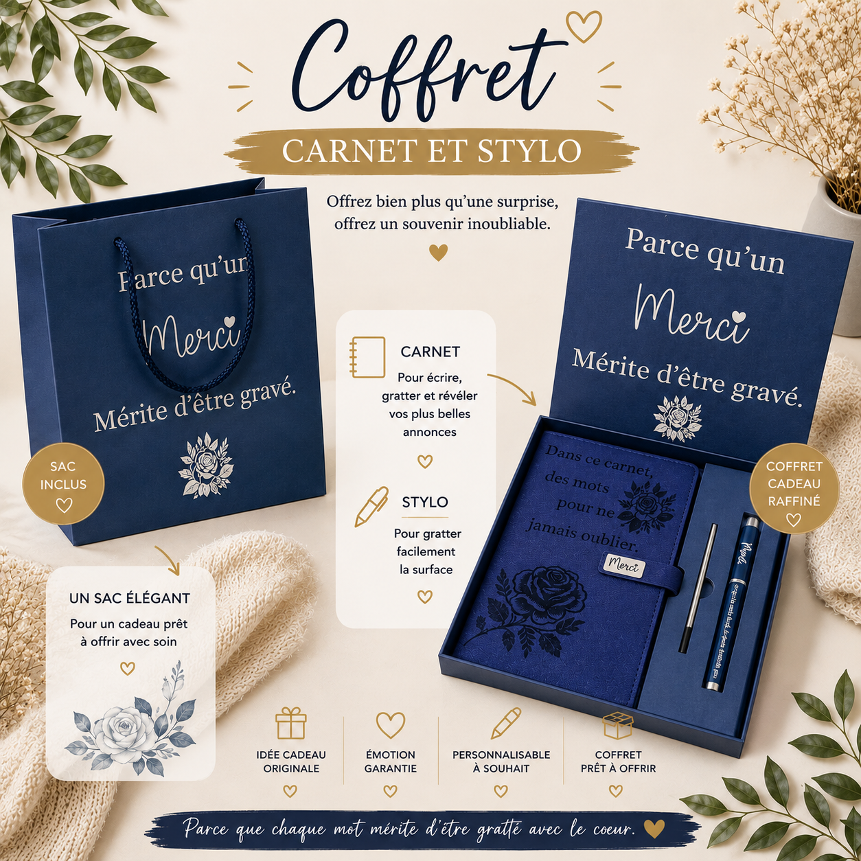 ✨ "Thank You" Gift Set – Engraved Notebook & Pen with Message Box