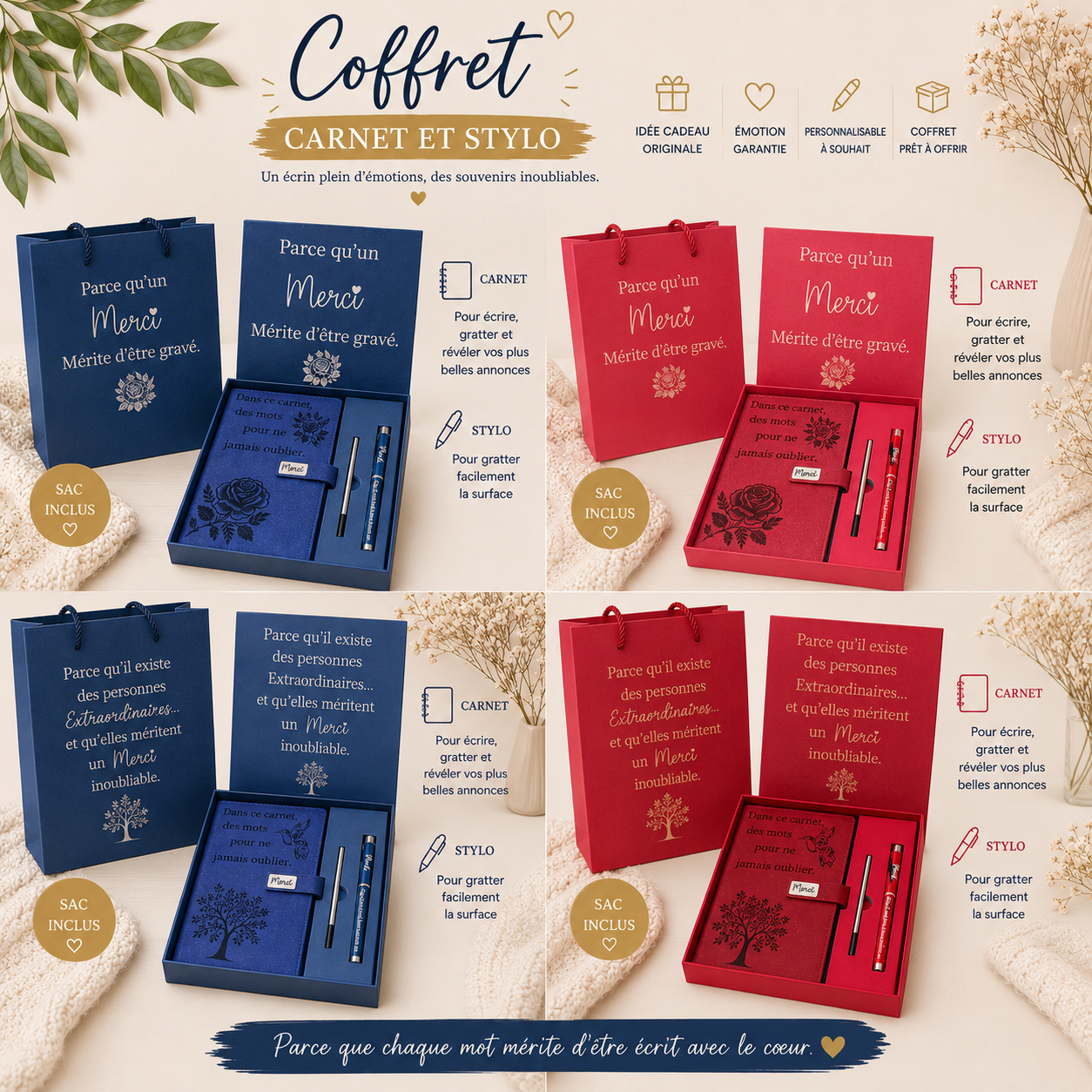 ✨ "Thank You" Gift Set – Engraved Notebook & Pen with Message Box