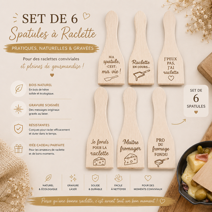 🧀 Mini Spatules à Raclette – Gravures Humour & Fromage LOT DE 6