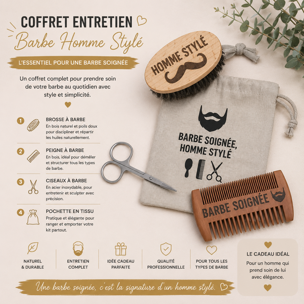 🧔 Coffret d’Entretien Barbe – "Homme Stylé"
