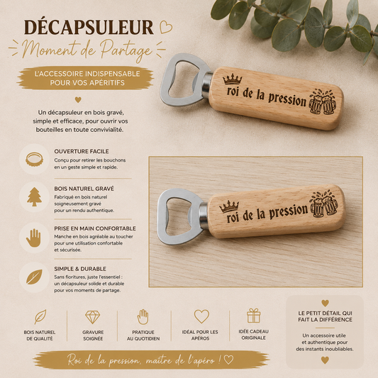 🍺 Engraved wooden bottle opener – "King of the Brew"