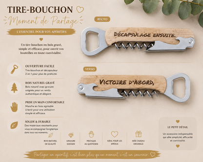 Tire-bouchon sommelier en bois personnalisé – Thème apéro & fléchettes