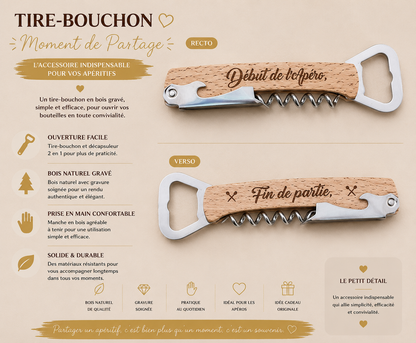Tire-bouchon sommelier en bois personnalisé – Thème apéro & fléchettes