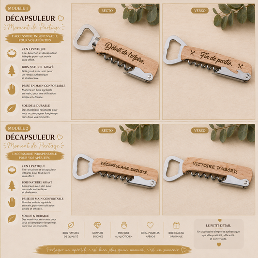 Personalized wooden sommelier corkscrew – Aperitif & darts theme
