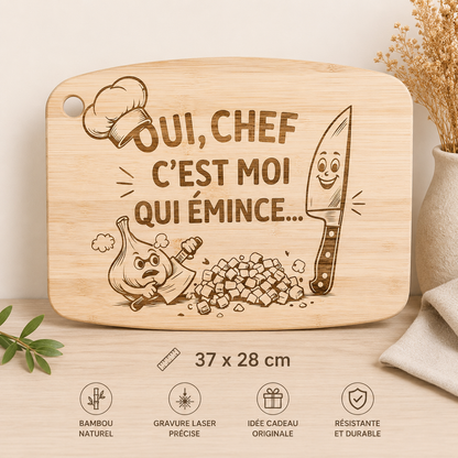 🧑‍🍳 Grande planche à découper en bambou gravée – 37 × 28 cm