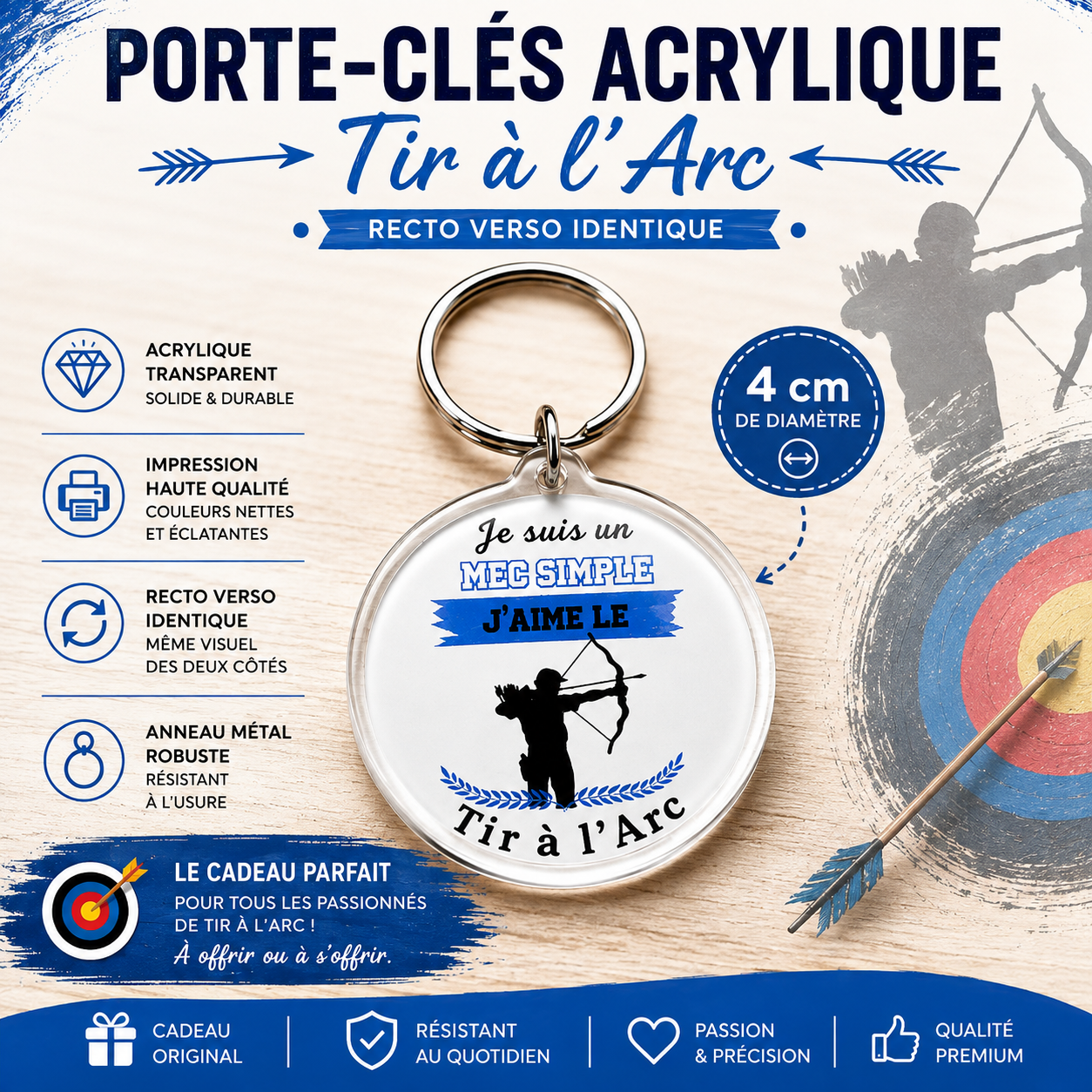 Double-Sided Acrylic Keychain - Archery Theme