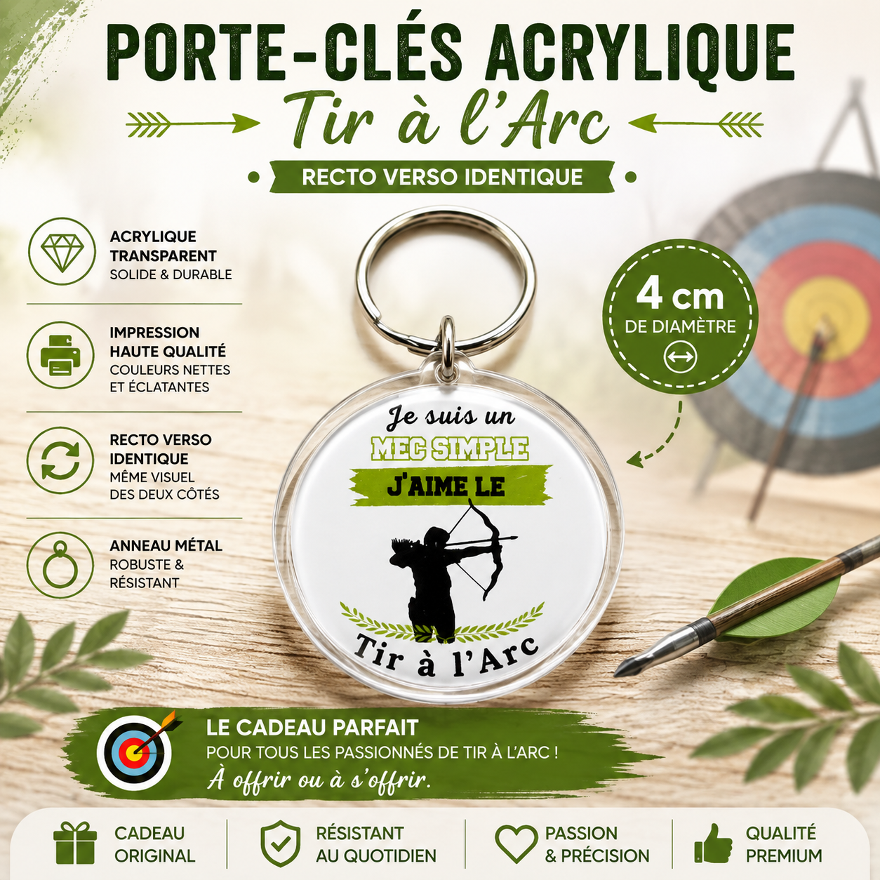 Double-Sided Acrylic Keychain - Archery Theme