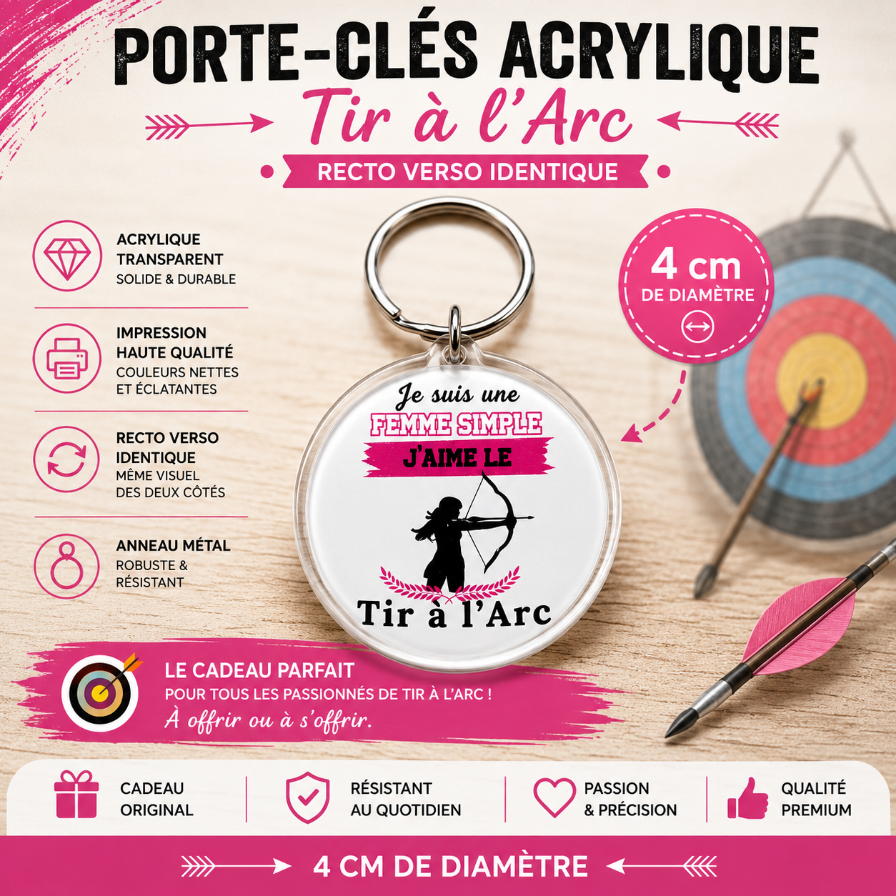 Double-Sided Acrylic Keychain - Archery Theme