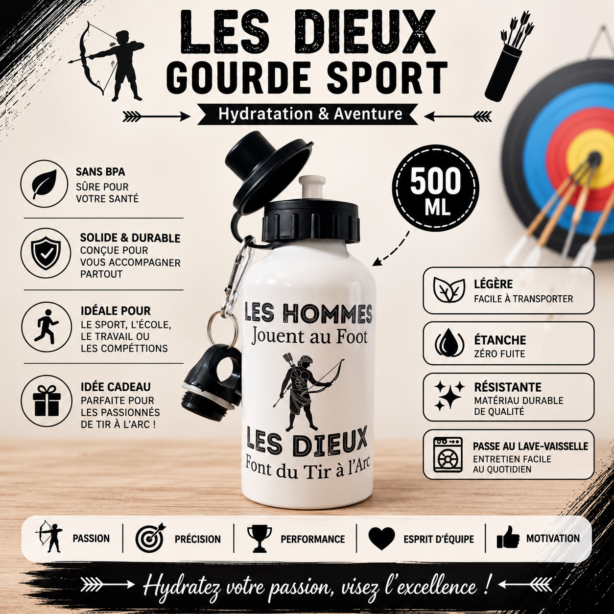 🏹 Personalized Water Bottle - "Archery" Collection (5 Models to choose from)