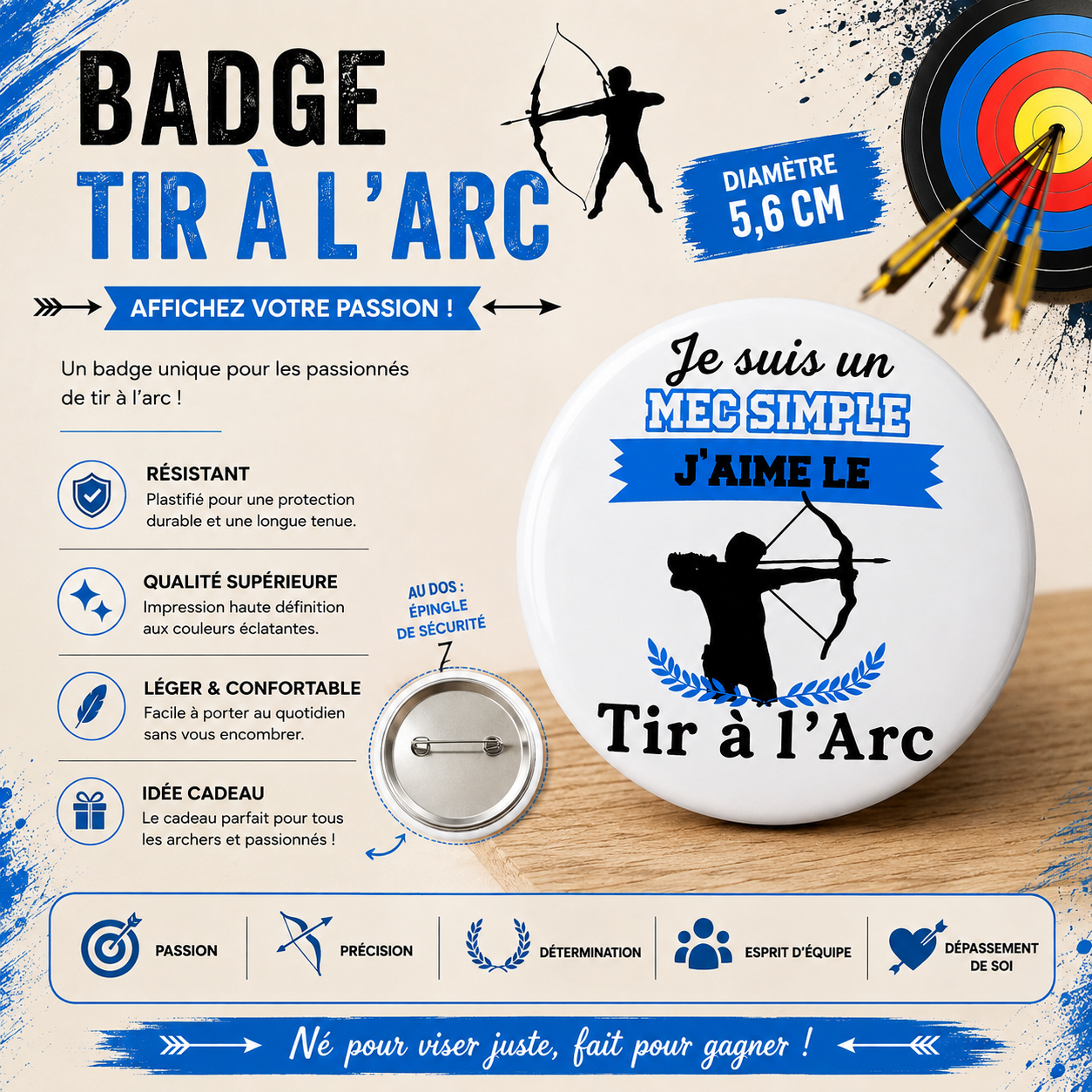 Glossy Laminated Button Badge 56mm - Archery Theme
