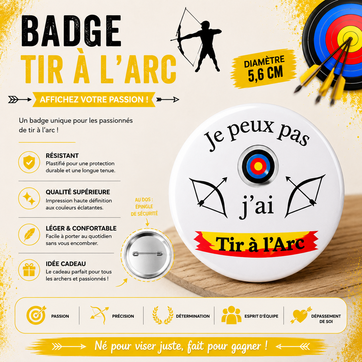Glossy Laminated Button Badge 56mm - Archery Theme