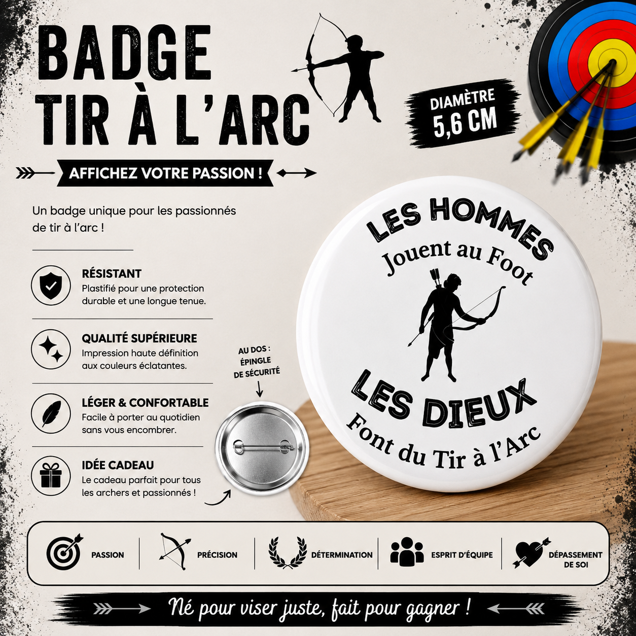 Glossy Laminated Button Badge 56mm - Archery Theme
