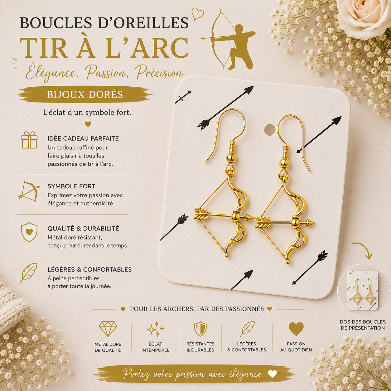 Gold or Silver "Bow & Arrow" Earrings – The elegance of a passion
