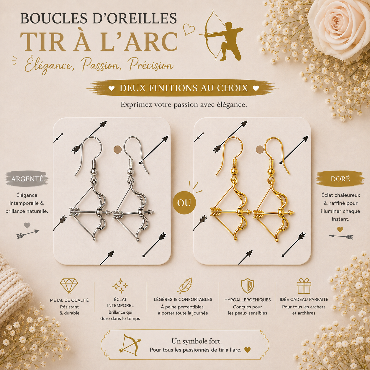 Gold or Silver "Bow & Arrow" Earrings – The elegance of a passion