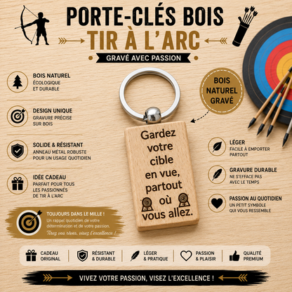 🏹 Engraved Wooden Keychain - "Archery" Collection (Choice of Shapes and Designs)