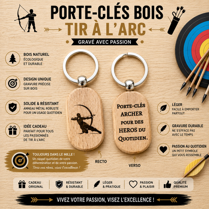 🏹 Engraved Wooden Keychain - "Archery" Collection (Choice of Shapes and Designs)