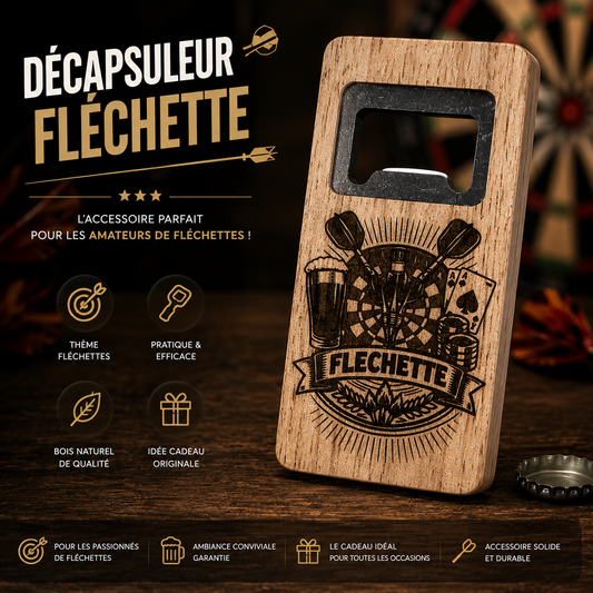 🍺 Engraved wooden bottle opener – Darts theme
