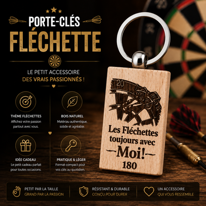 🎯 Engraved Wooden Keychain – Darts Theme