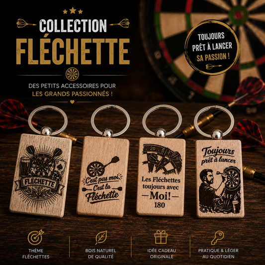 🎯 Engraved Wooden Keychain – Darts Theme