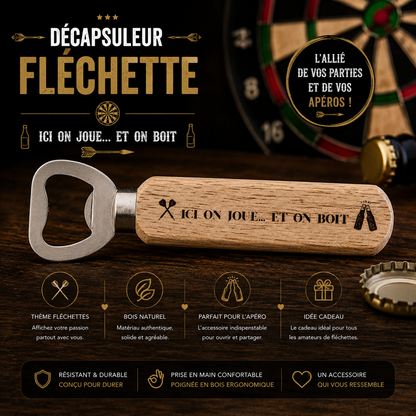 🍺 Engraved wooden bottle opener – Darts & aperitif