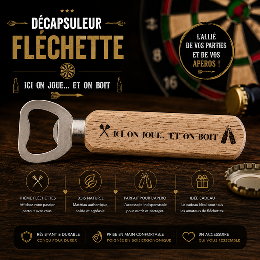 🍺 Engraved wooden bottle opener – Darts & aperitif