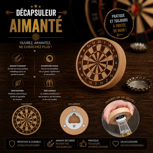 🍺 Wooden Magnetic Bottle Opener – Dart Board