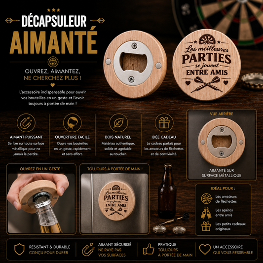 Magnetic wooden bottle opener – darts engraving