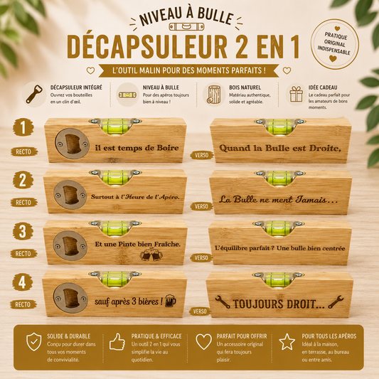 Engraved bamboo spirit level – bottle opener option