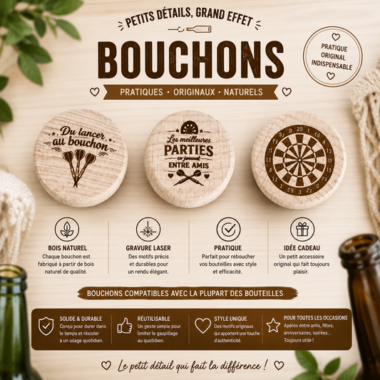 🍷 Wooden Wine Stopper – Darts Theme
