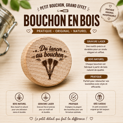 🍷 Bouchon de vin en bois – Thème Fléchettes