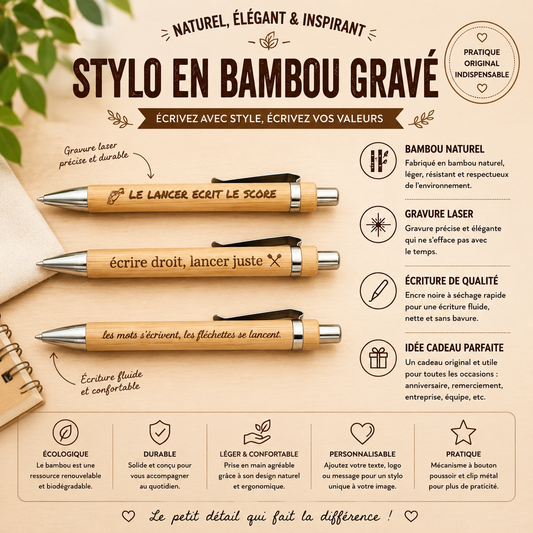 ✒️ Engraved Bamboo Pen – Darts Theme