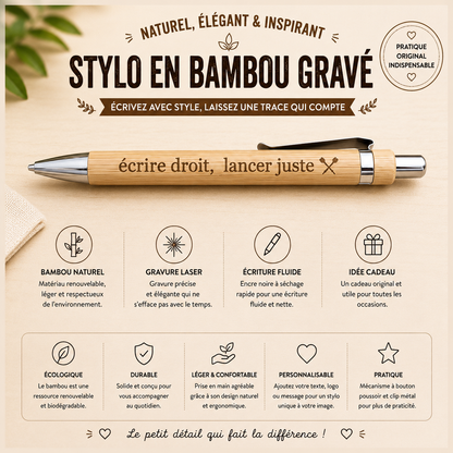 ✒️ Stylo en bambou gravé – Thème Fléchettes
