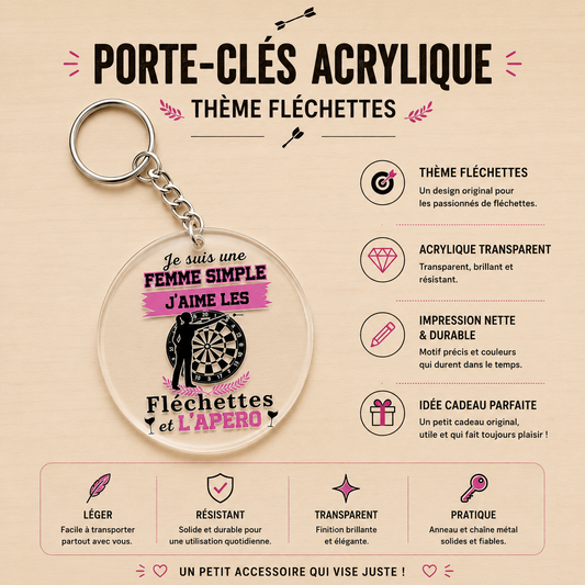Funny Darts Keyring – “I'm a simple woman, I like darts and aperitifs”