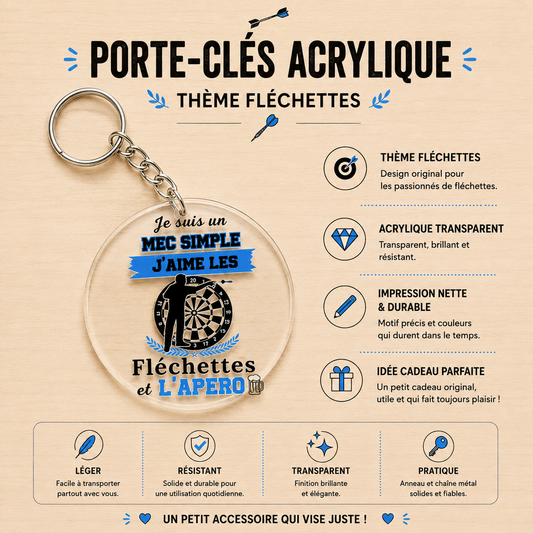 Funny Darts Keychain – "I'm a simple man, I like darts and aperitifs"