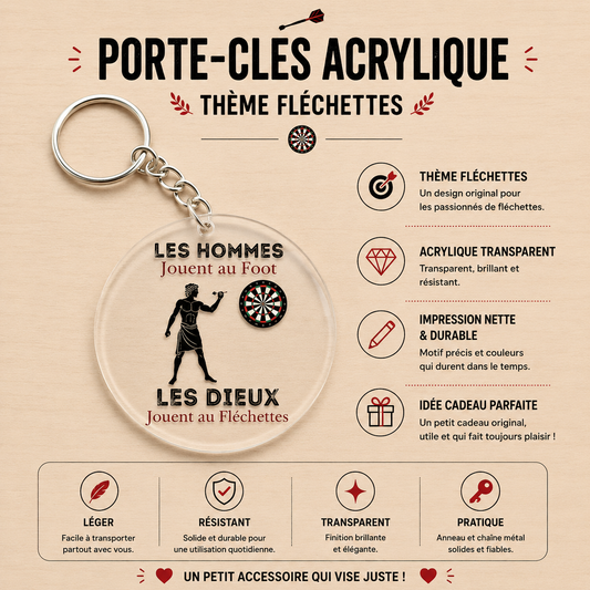 Humorous Darts Keyring – "Men play football, gods play darts"
