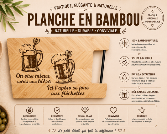 Planche à découper en bois – Apéro & Fléchettes