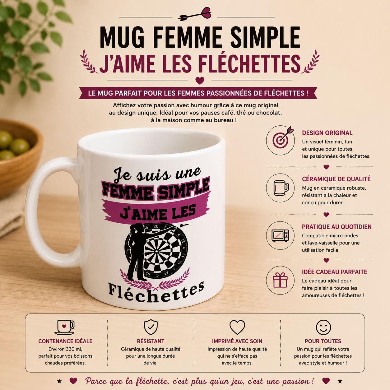 ☕ Mug "I'm a simple woman, I love darts"