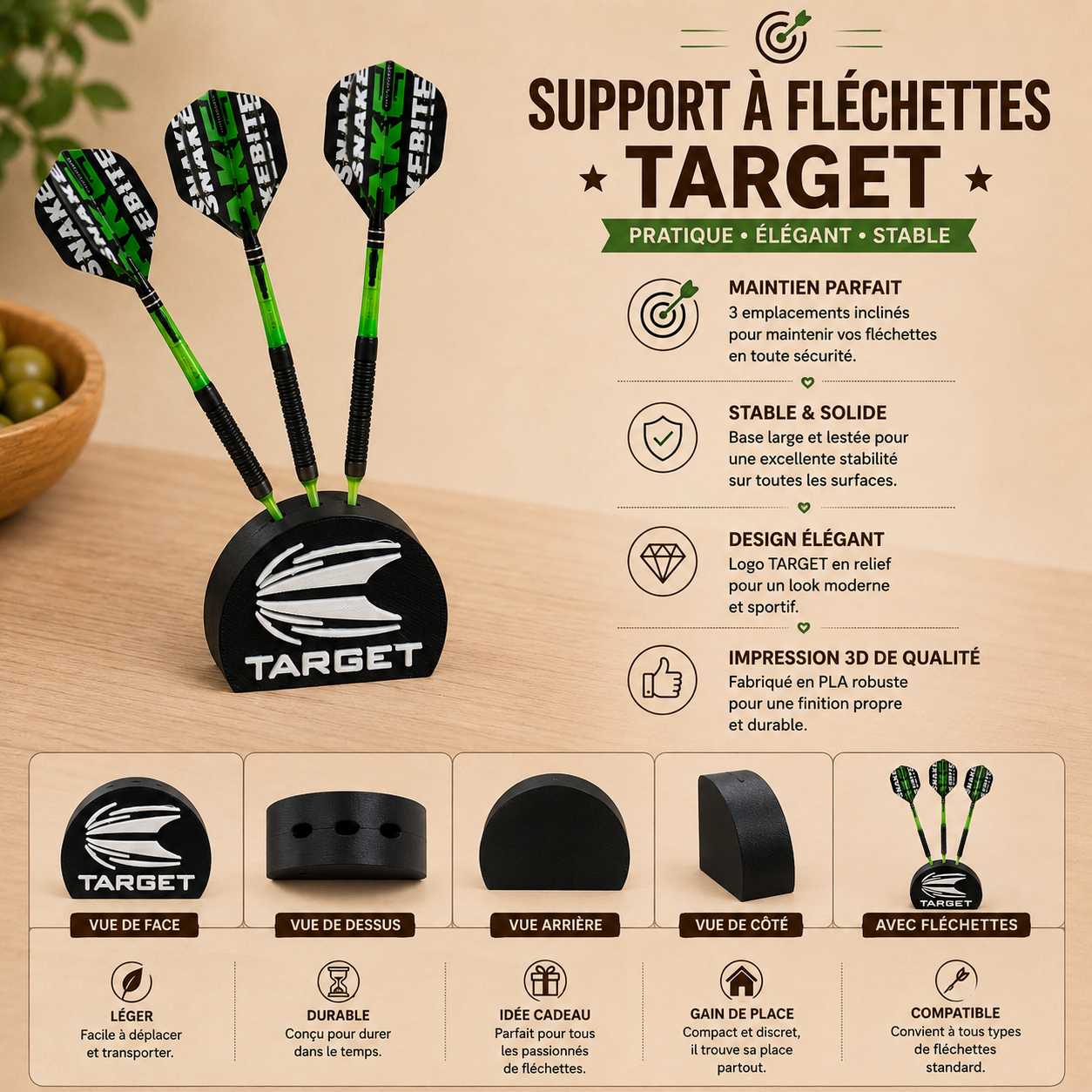 🎯 Support de fléchettes – Design TARGET