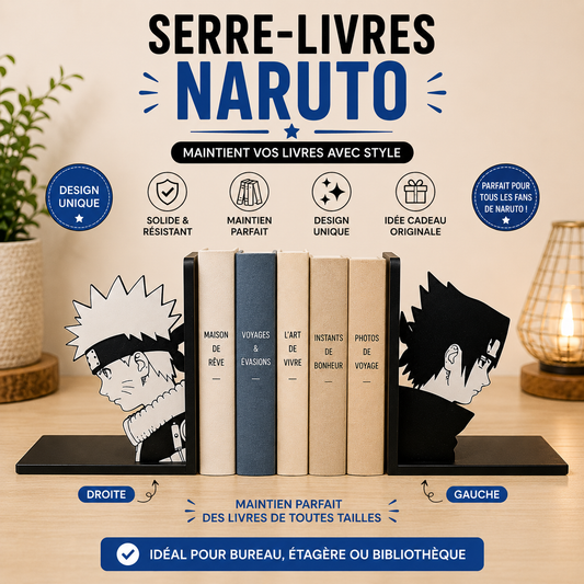 🖤 Serre-livres manga – Duo de guerriers (style naruto)