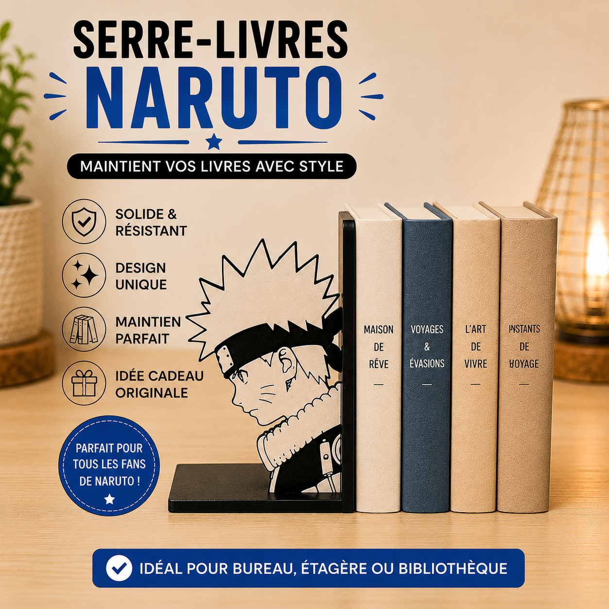 🖤 Serre-livres manga – Duo de guerriers (style naruto)