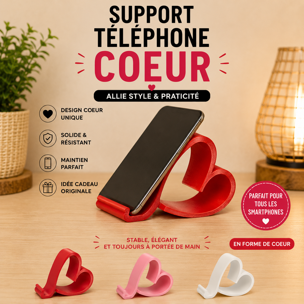 ❤️ SUPPORT TÉLÉPHONE CŒUR – Impression 3D