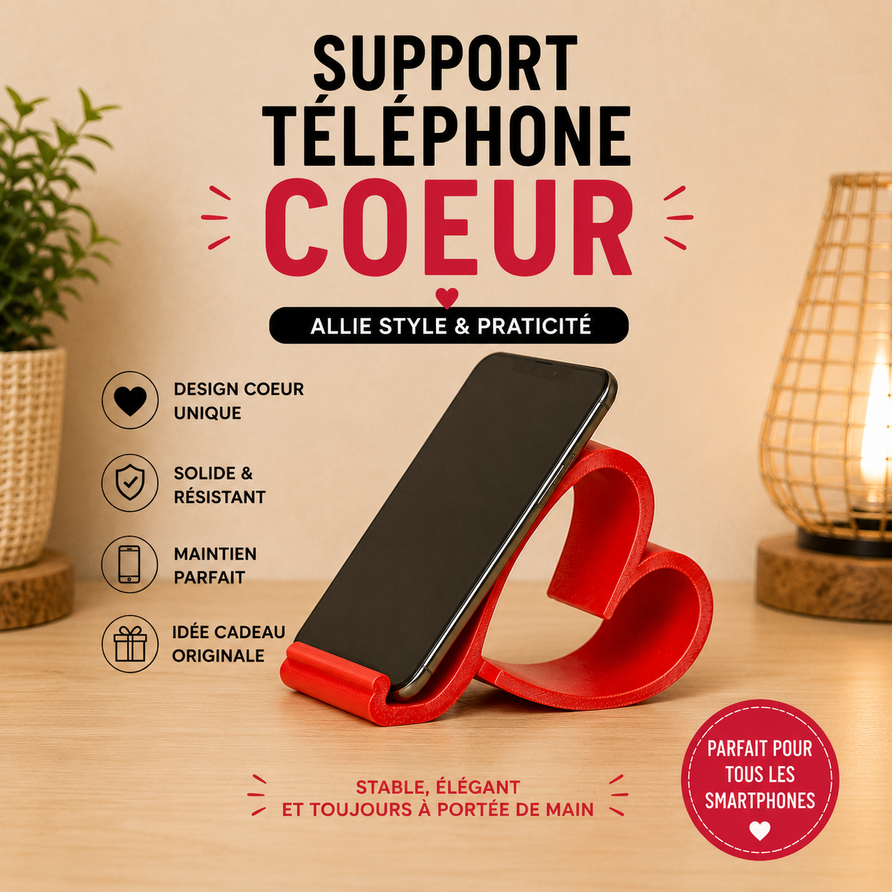 ❤️ SUPPORT TÉLÉPHONE CŒUR – Impression 3D