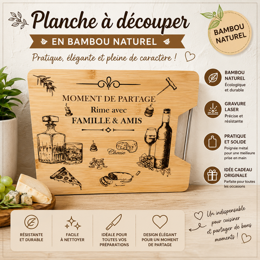 🍷 Planche à Découper en Bambou Gravée - "Moment de Partage"