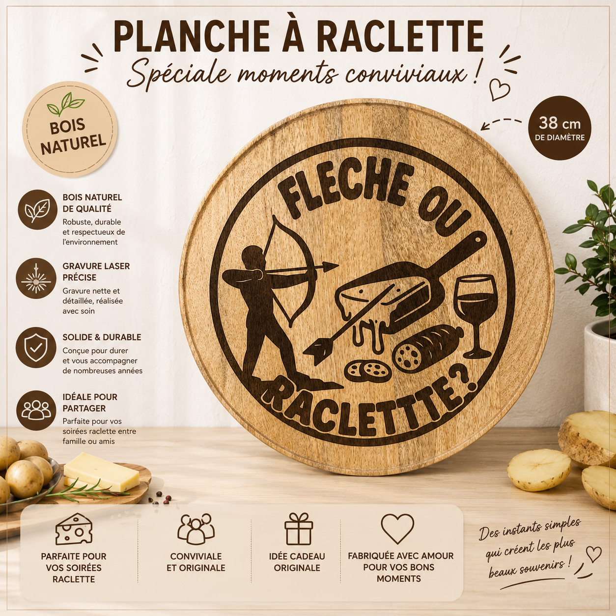 Plateau rond “Flèche ou Raclette?” – L’élégance au service de la passion